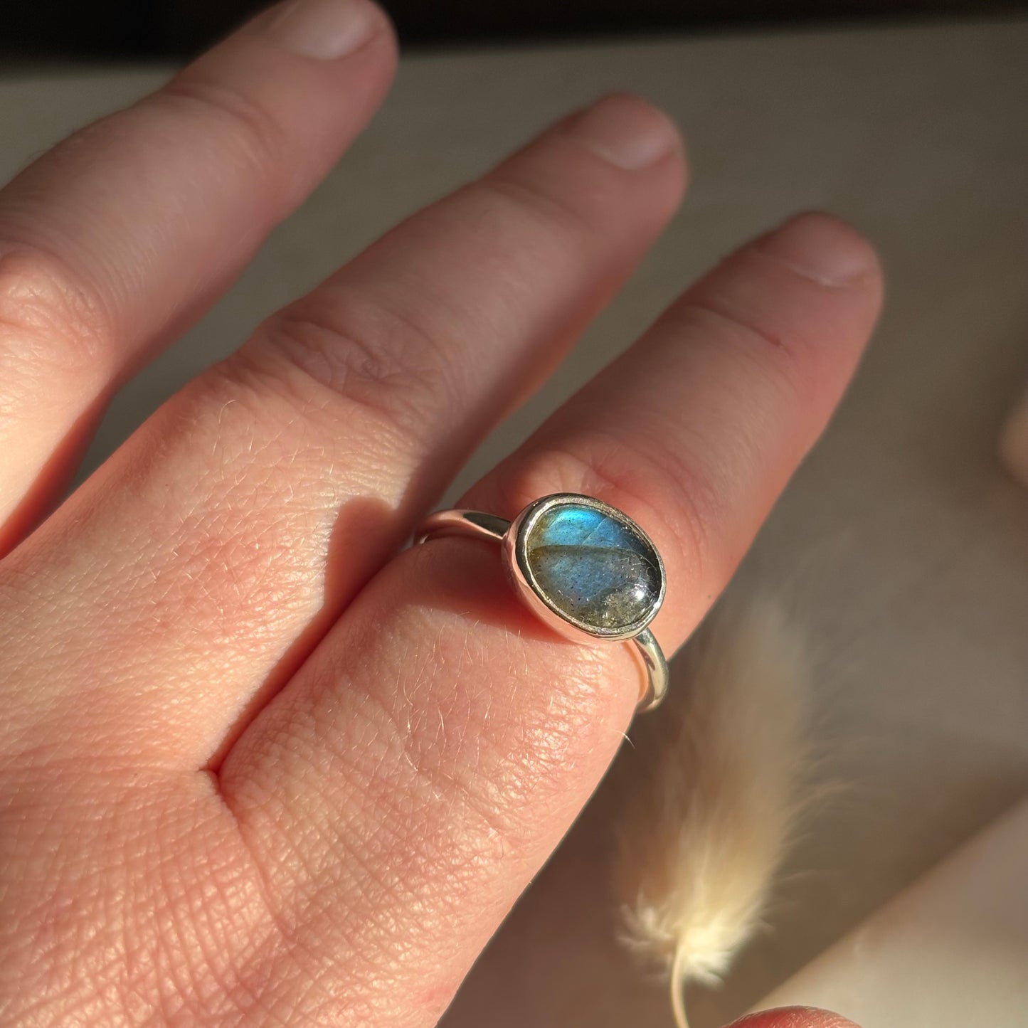 Smooth Labradorite Ring - Size 8