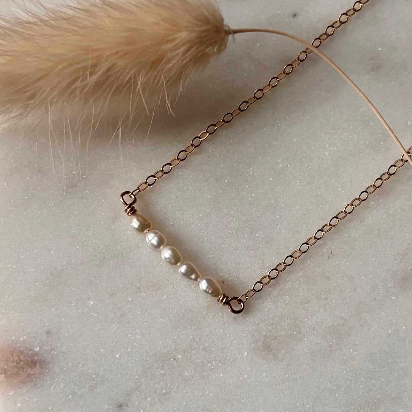 Petite White Pearl Bar Necklace
