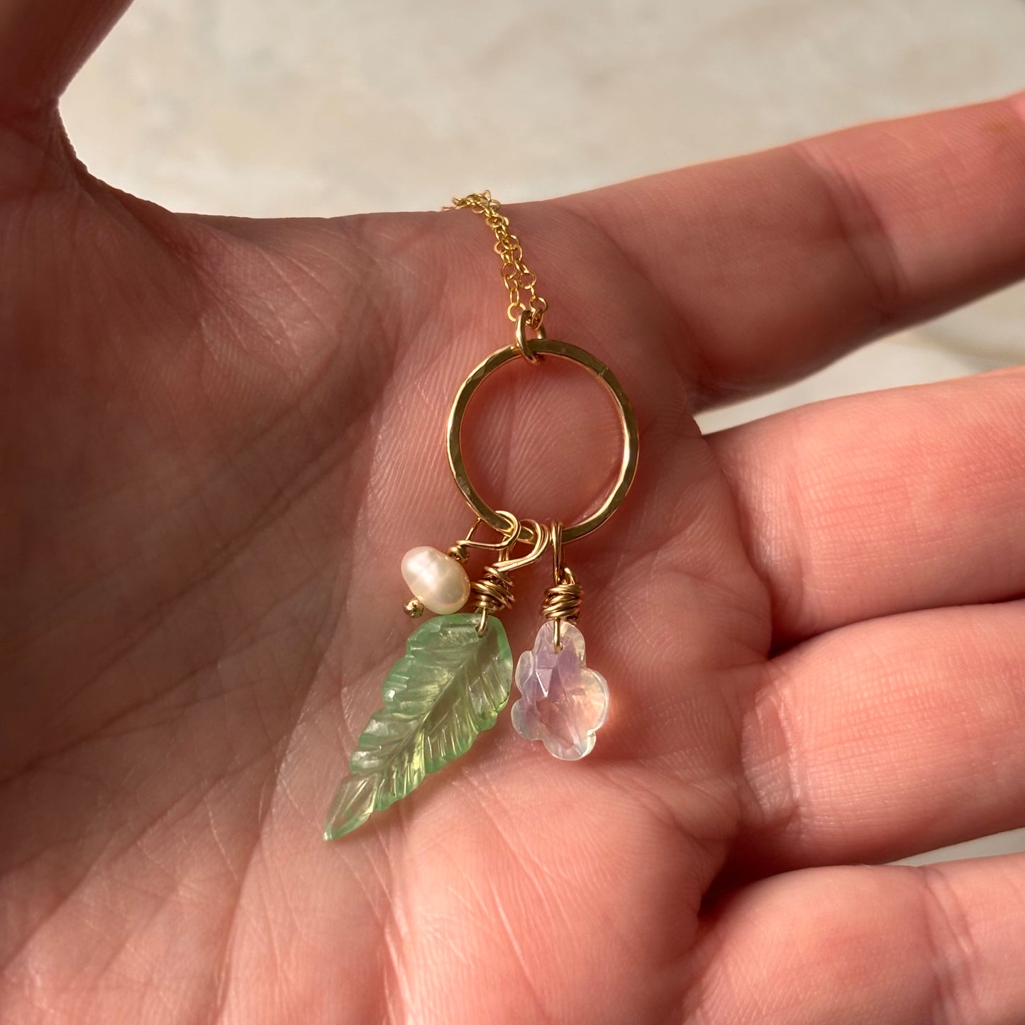 OOAK Leaf + Pearl + Moonstone Necklace