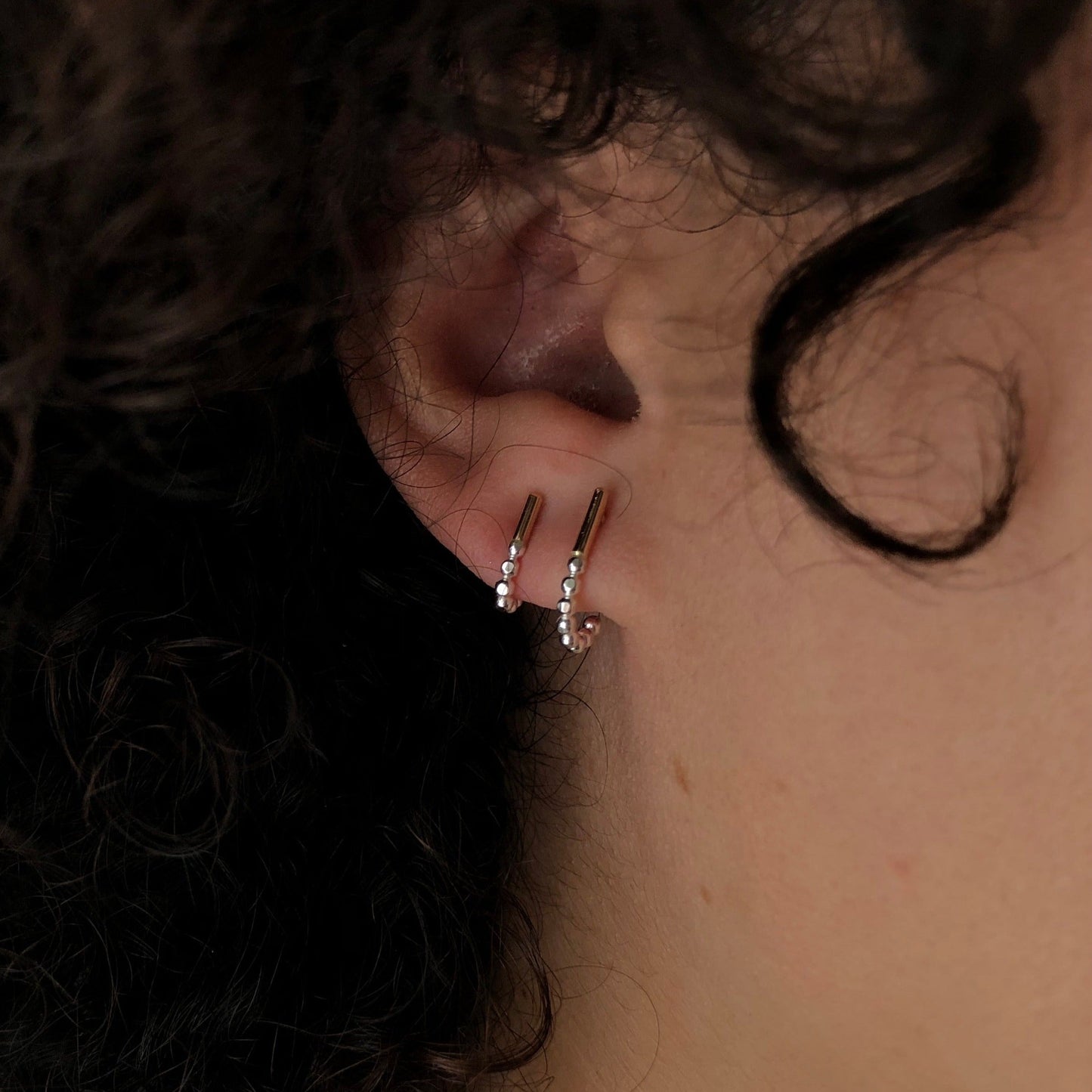 Mixed Metal Prism J-Hoop Earrings