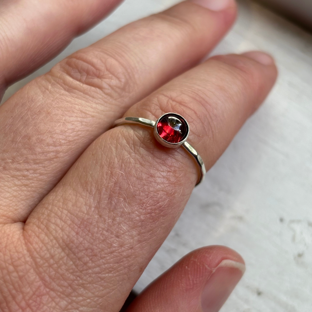 CLEARANCE Silver Smooth Garnet Ring - Size 8.5