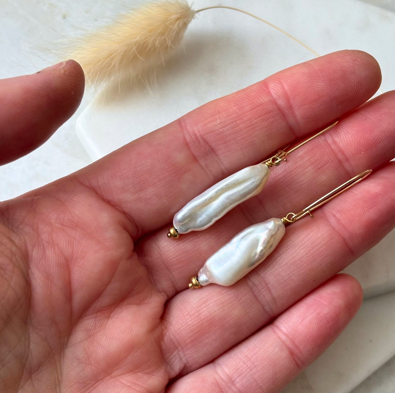 OOAK Biwa Pearl Dangle Earrings