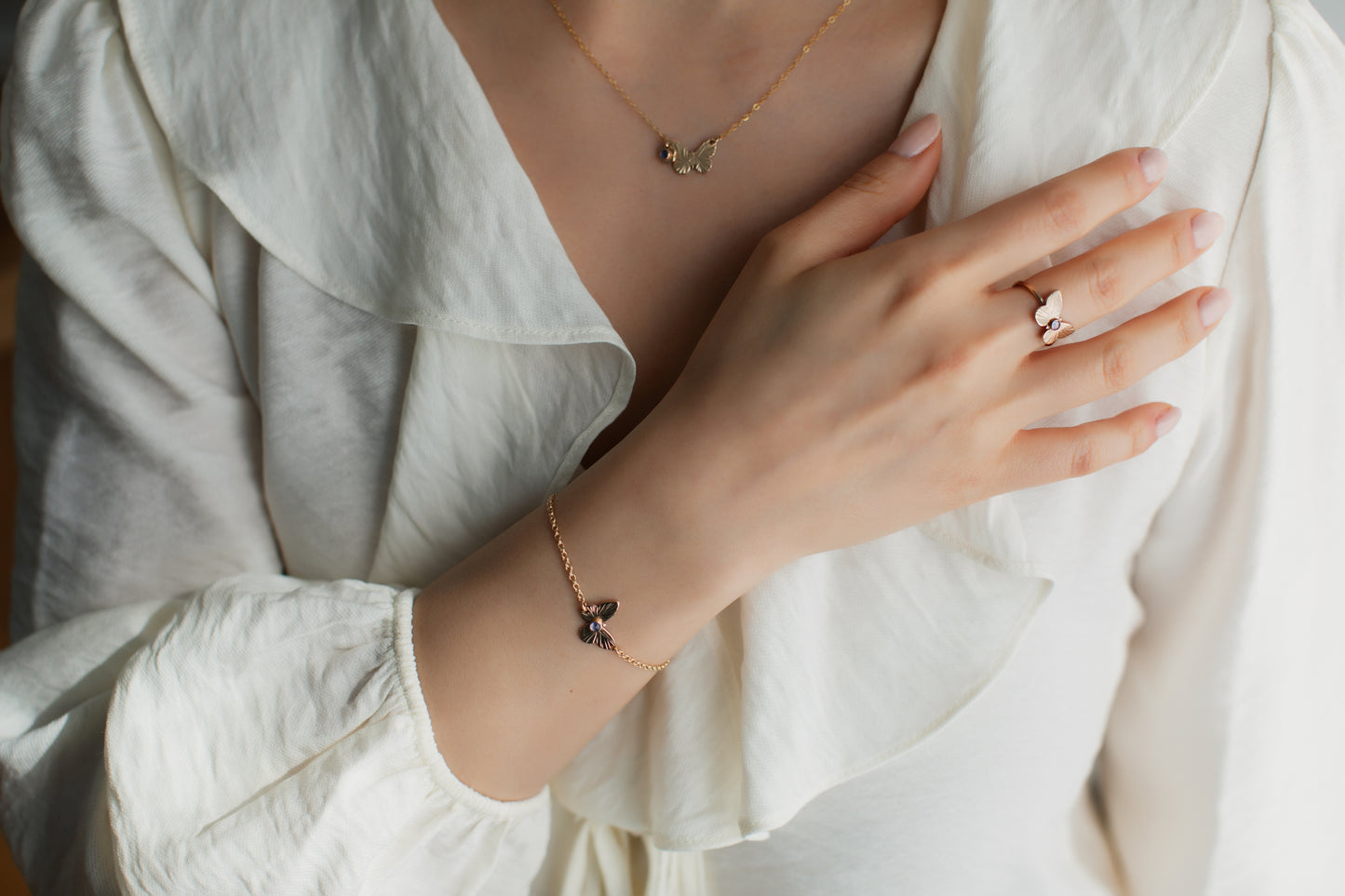 Butterfly & Flower Necklace - 14k Gold-Fill or Sterling Silver