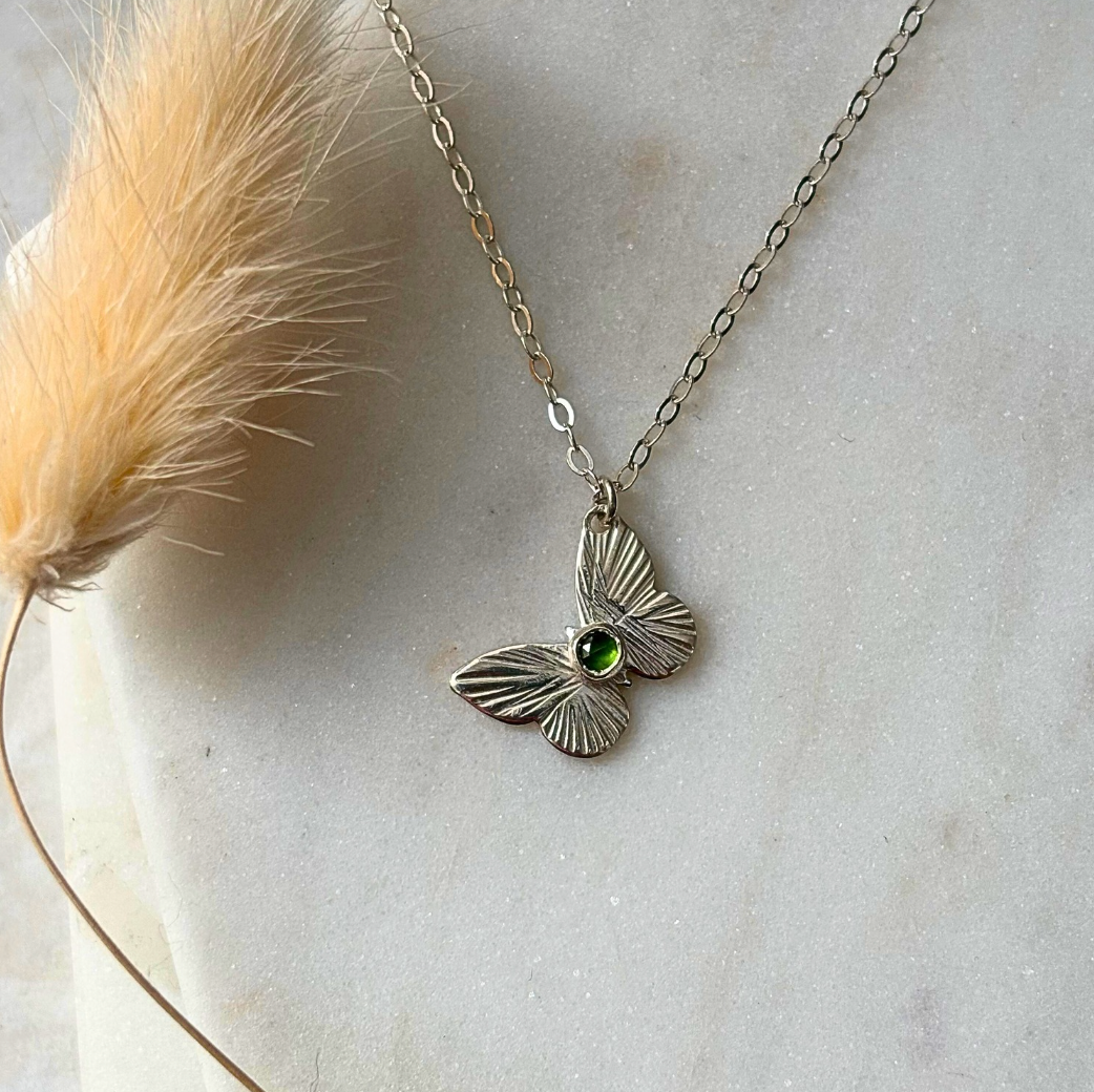 OOAK Emerald Butterfly Pendant Necklace