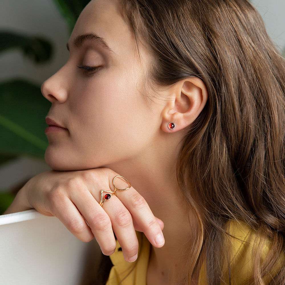 Gemstone Stud Earrings - Garnet