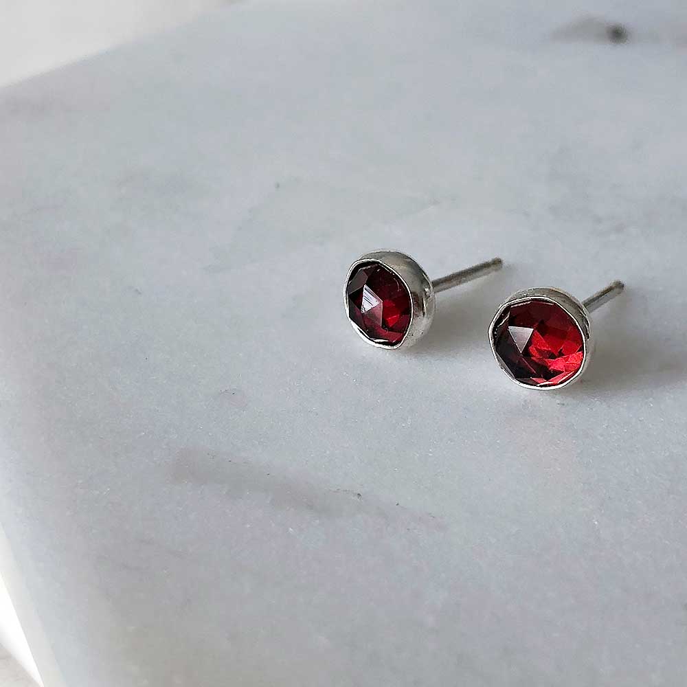 Gemstone Stud Earrings - Garnet