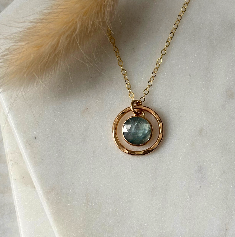 OOAK Kyanite Hammered Circle Necklace
