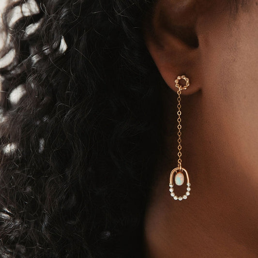 Mixed Metal Prism Oval Opal Dangle Earrings