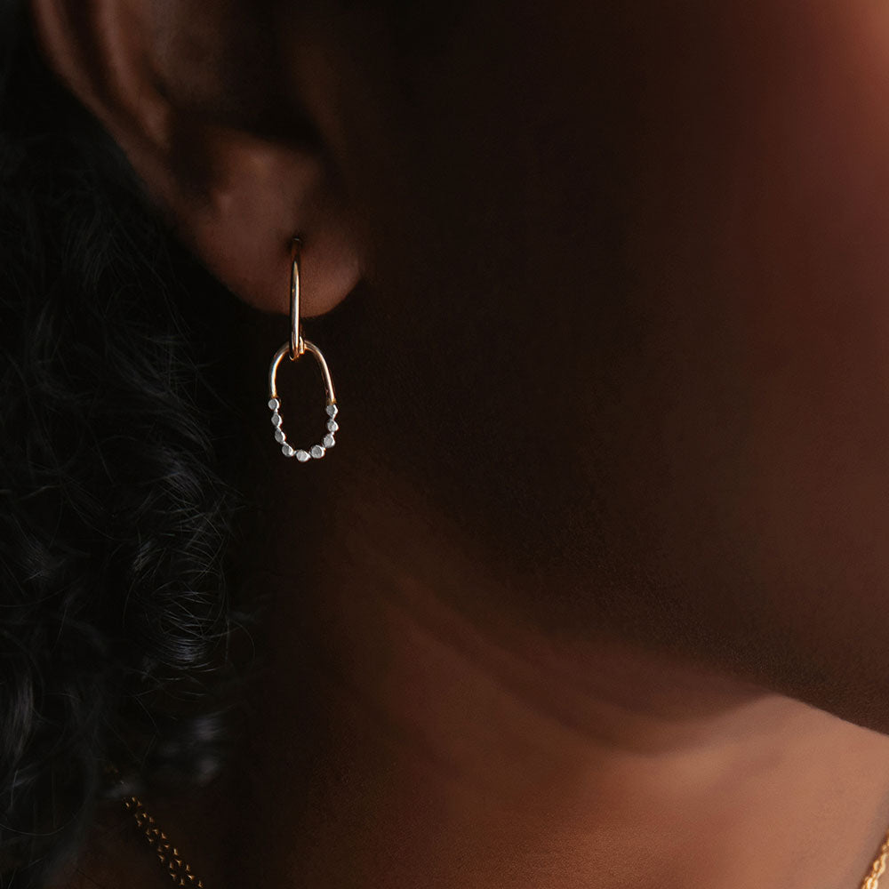 Mixed Metal Prism Oval Semi-Hoop Earrings