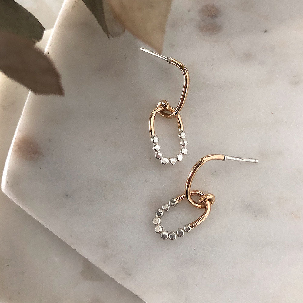 Mixed Metal Prism Oval Semi-Hoop Earrings