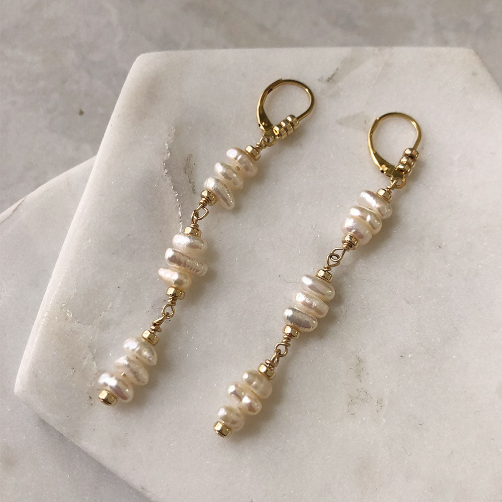 Shoulder Duster Earrings - Pearl