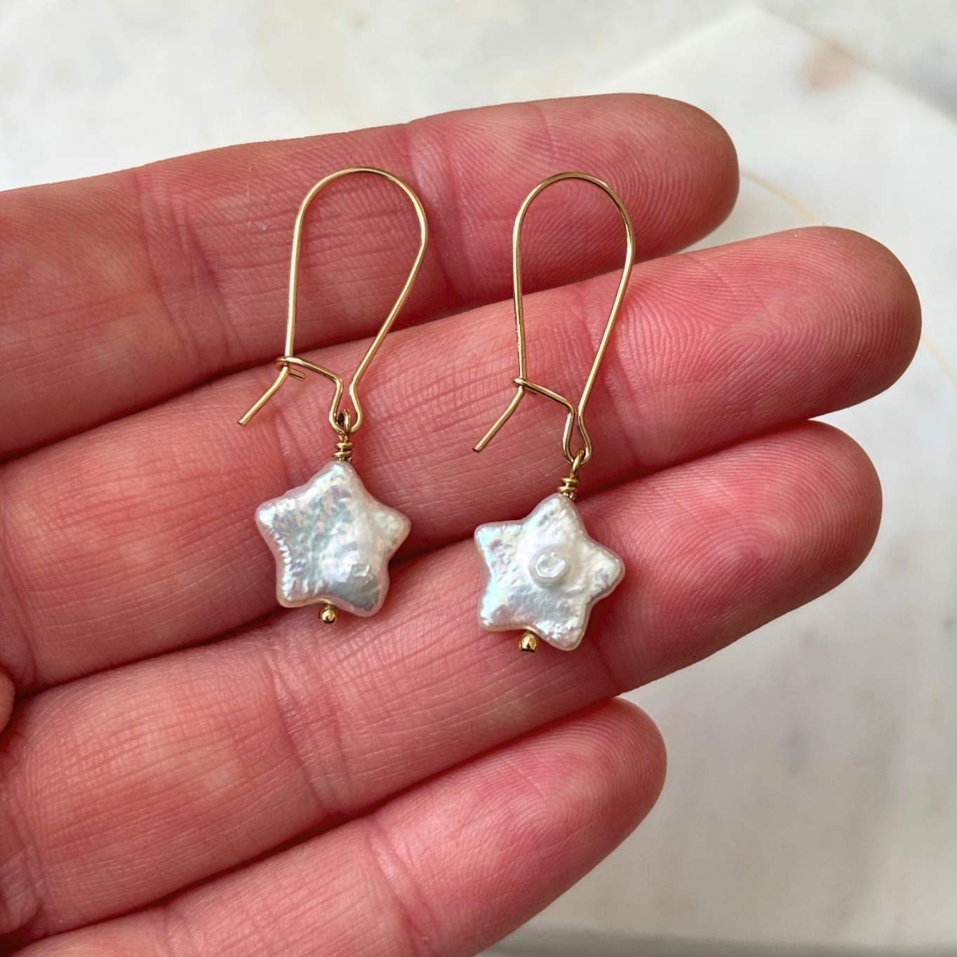 OOAK Freshwater Star Pearl Dangle Earrings