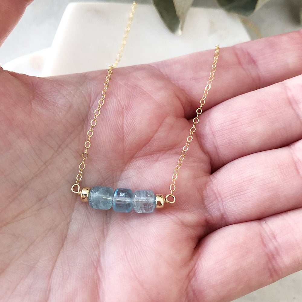 Aquamarine Bar Necklace - 14k gold-fill - OOAK