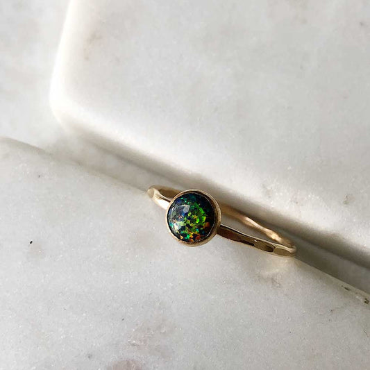 Black Opal Stacking Ring - 14k gold-fill