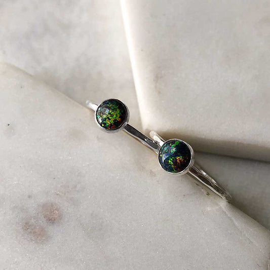 Black Opal Stacking Ring - Sterling Silver