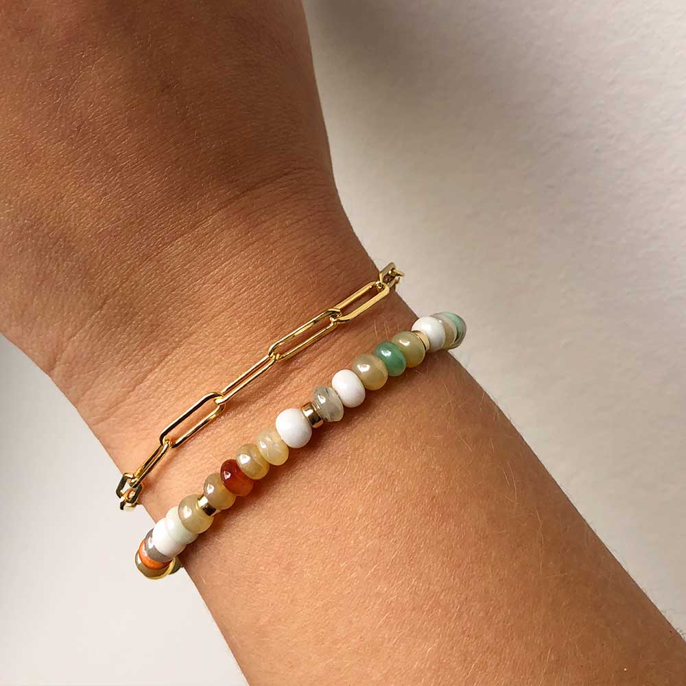 strut jewelry connection chain bracelet large flat link peruvian opal 14k gold fill