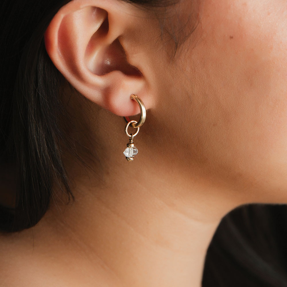 strut jewelry herkimer diamond charm on 14k gold fill hoops