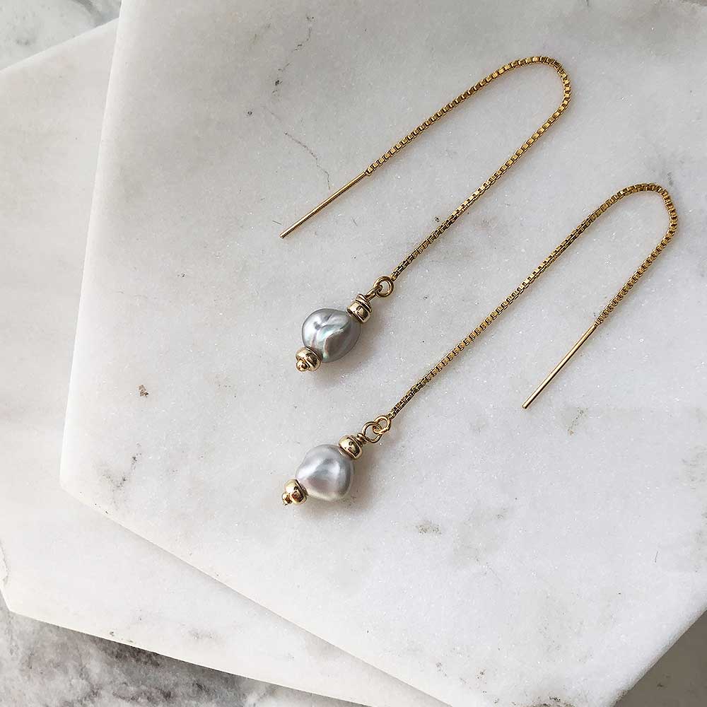 strut jewelry grey pearl threader earrings