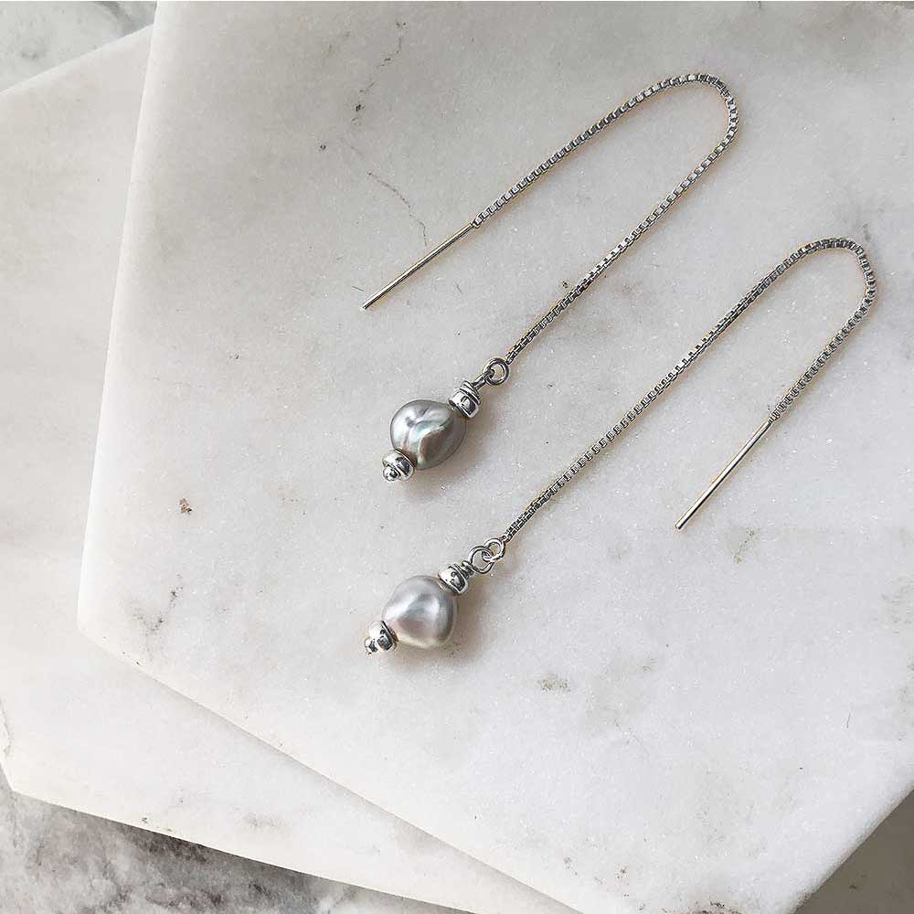 Grey Pearl Threader Earrings