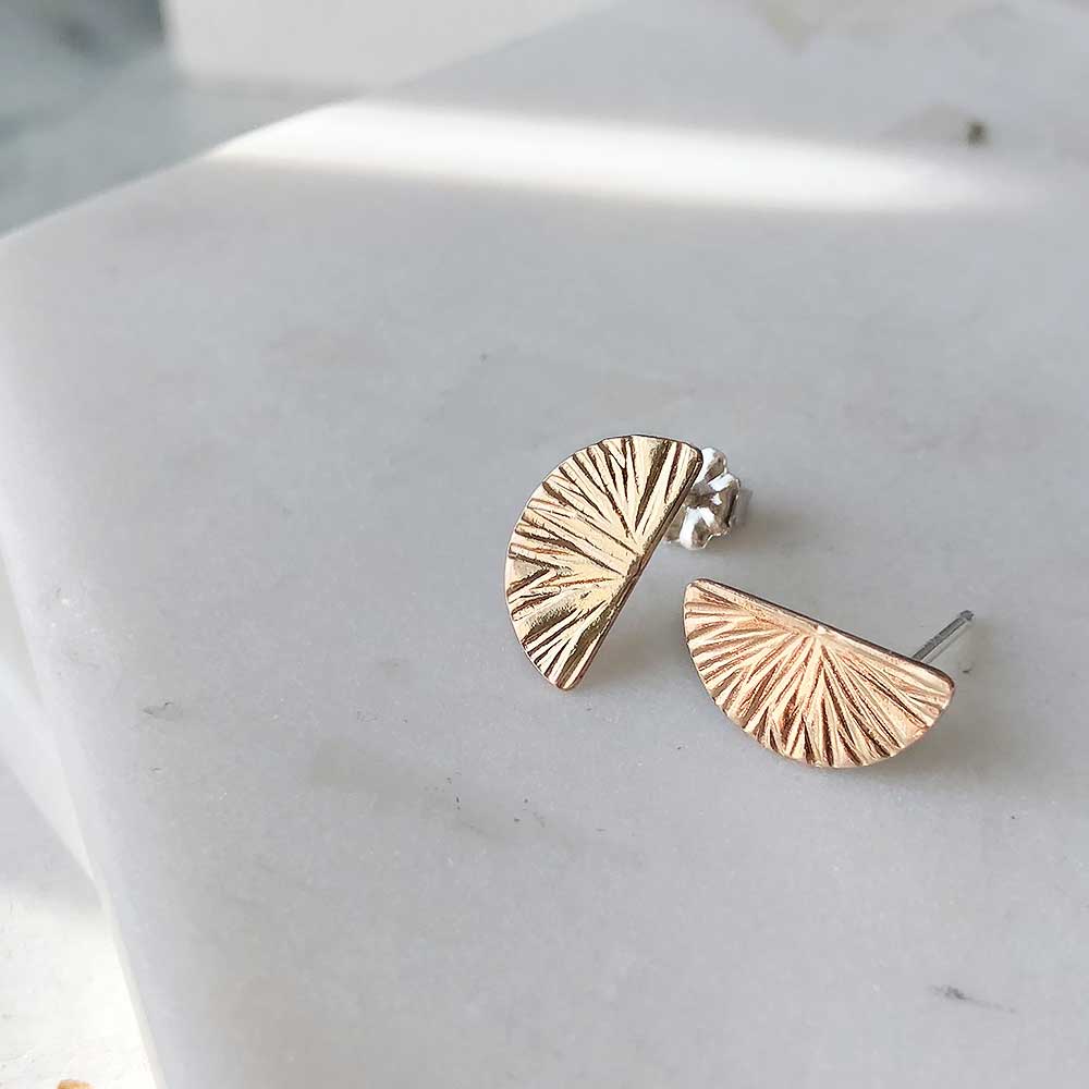 strut jewelry half moon stud earrings 14k gold fill