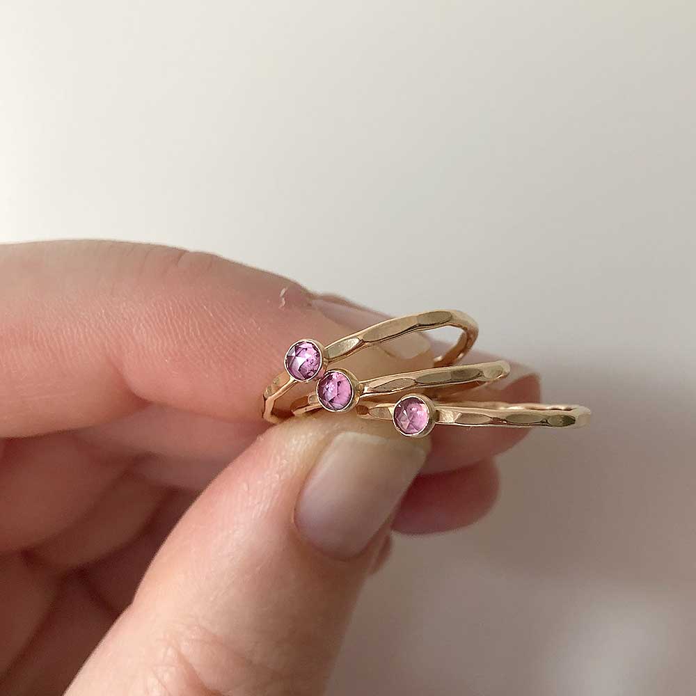 strut jewelry petite rhodolite garnet stacking ring 14k gold fill