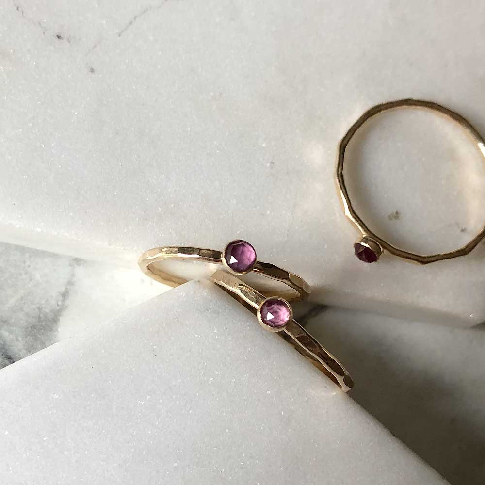 strut jewelry petite rhodolite garnet stacking ring 14k gold fill