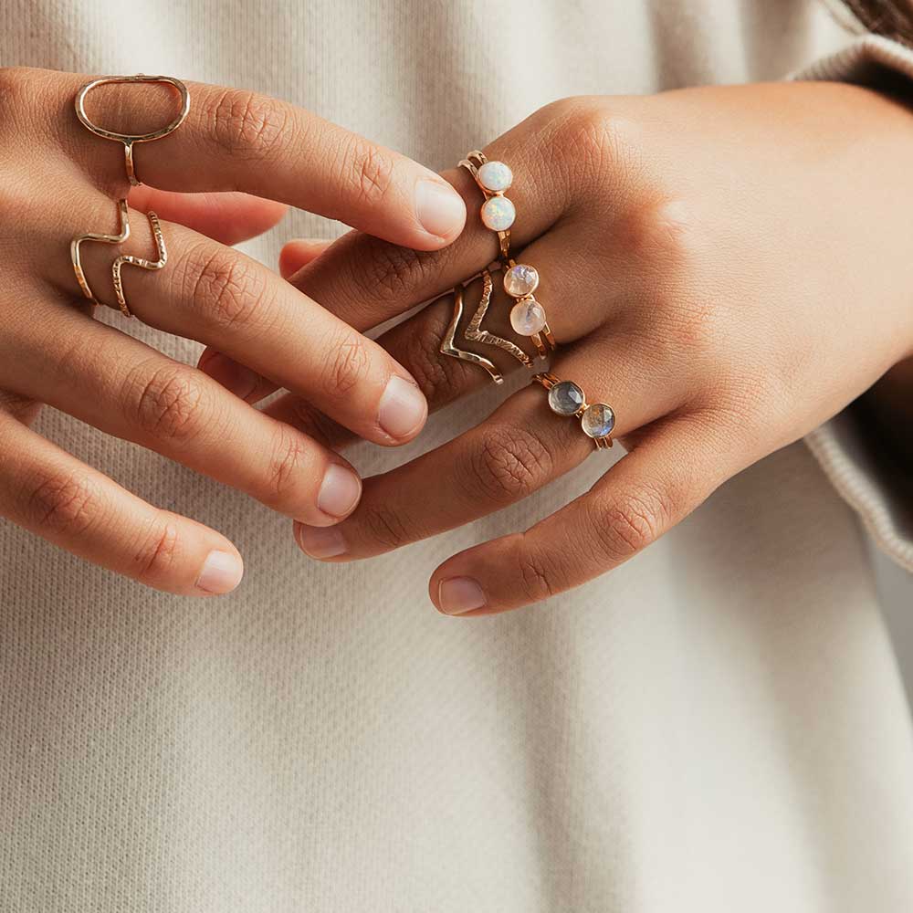 Chevron Stacking Ring - Faceted Texture