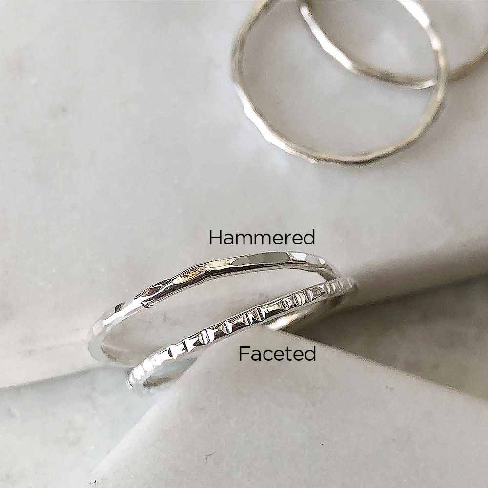strut jewelry silver stacking rings hammered faceted