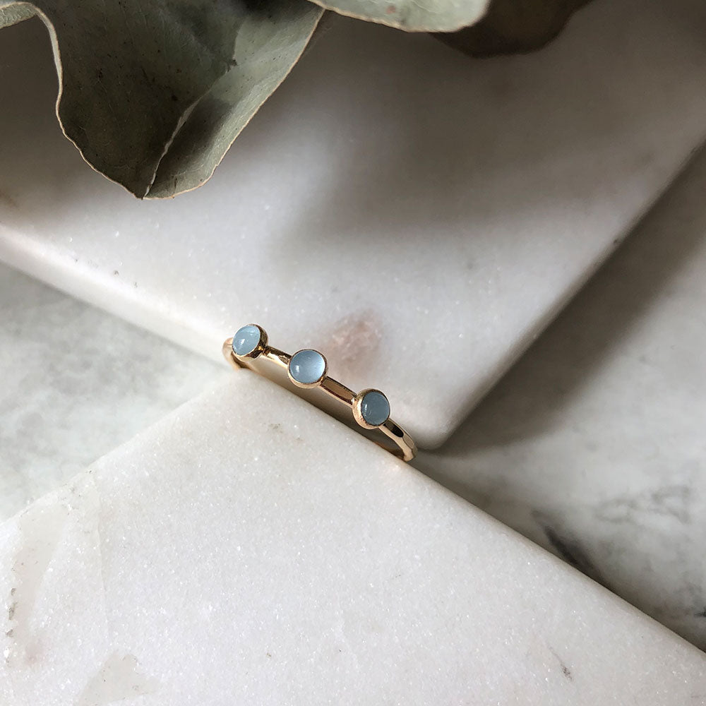 strut jewelry triple gemstone ring aquamarine 14k gold fill