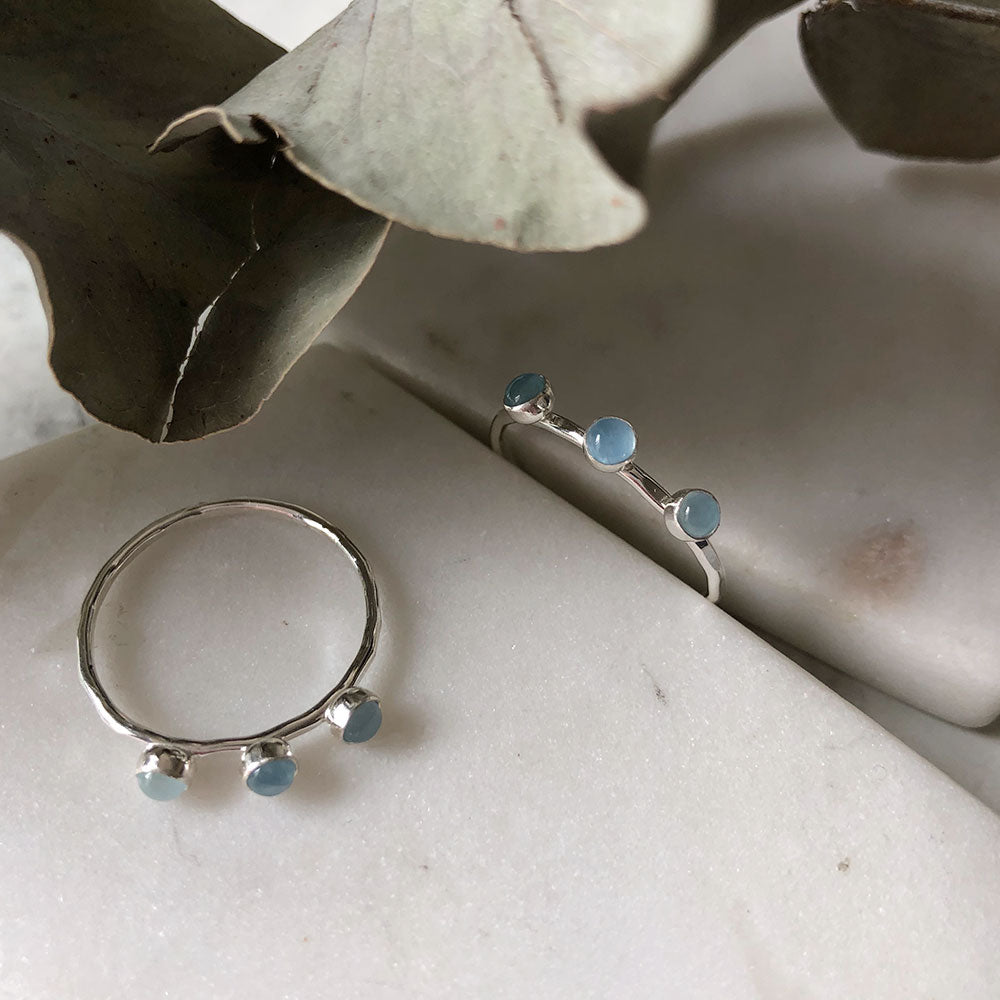 strut jewelry triple gemstone ring aquamarine 14k gold fill