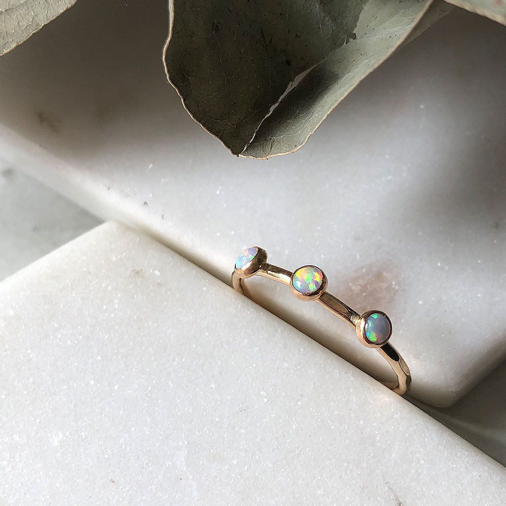 strut jewelry triple gemstone ring opal 14k gold fill