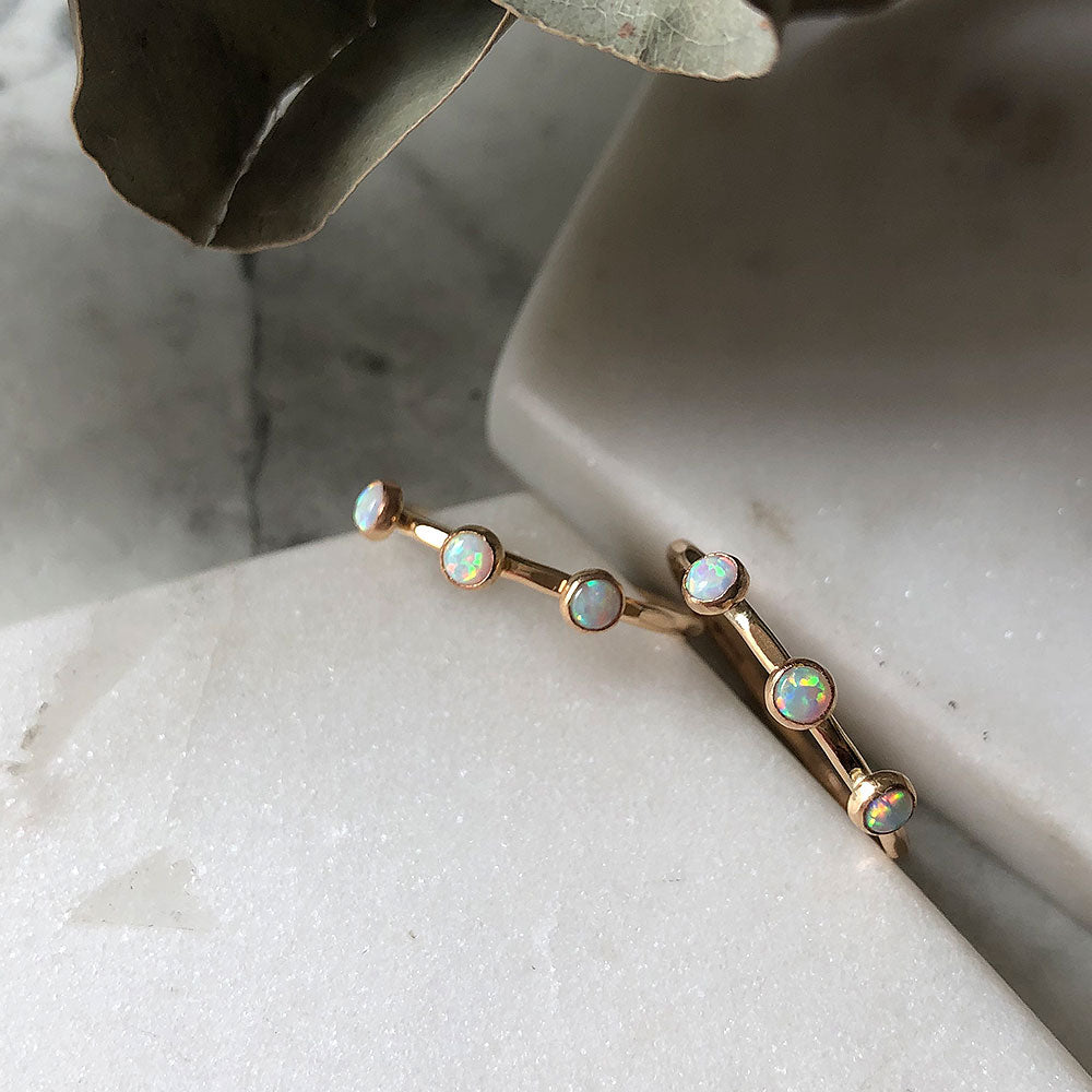 strut jewelry triple gemstone ring opal 14k gold fill