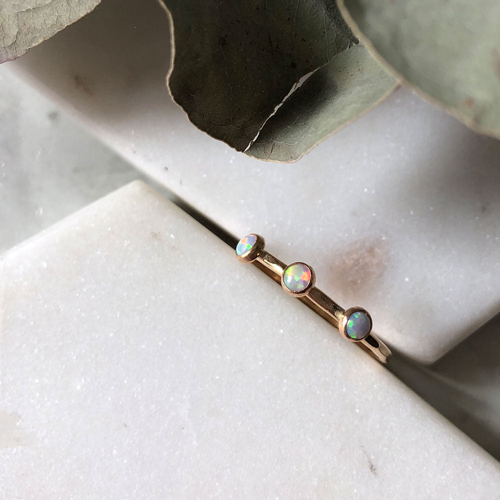 strut jewelry triple gemstone ring opal 14k gold fill