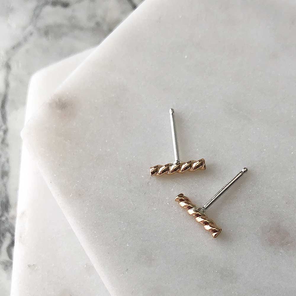 strut jewelry twist stick studs 14k gold fill