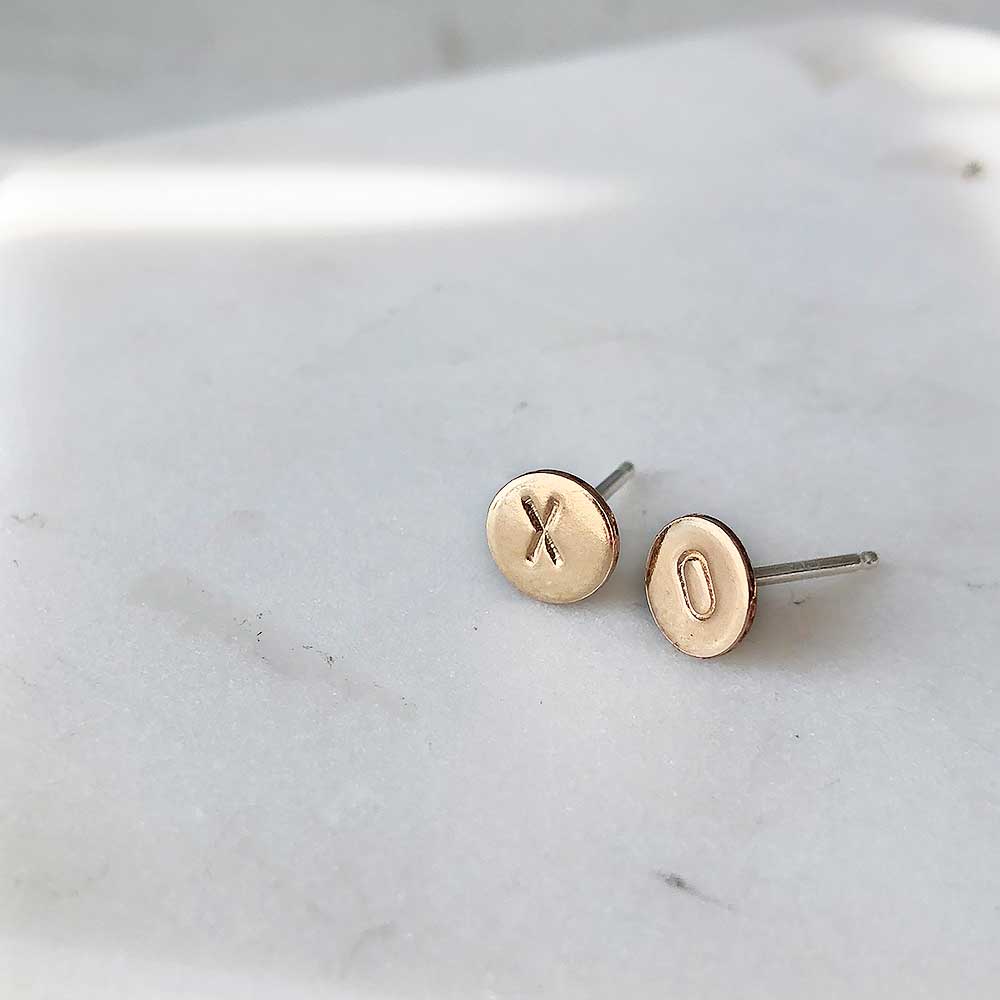 strut jewelry xo stud earrings 14k gold fill or sterling silver