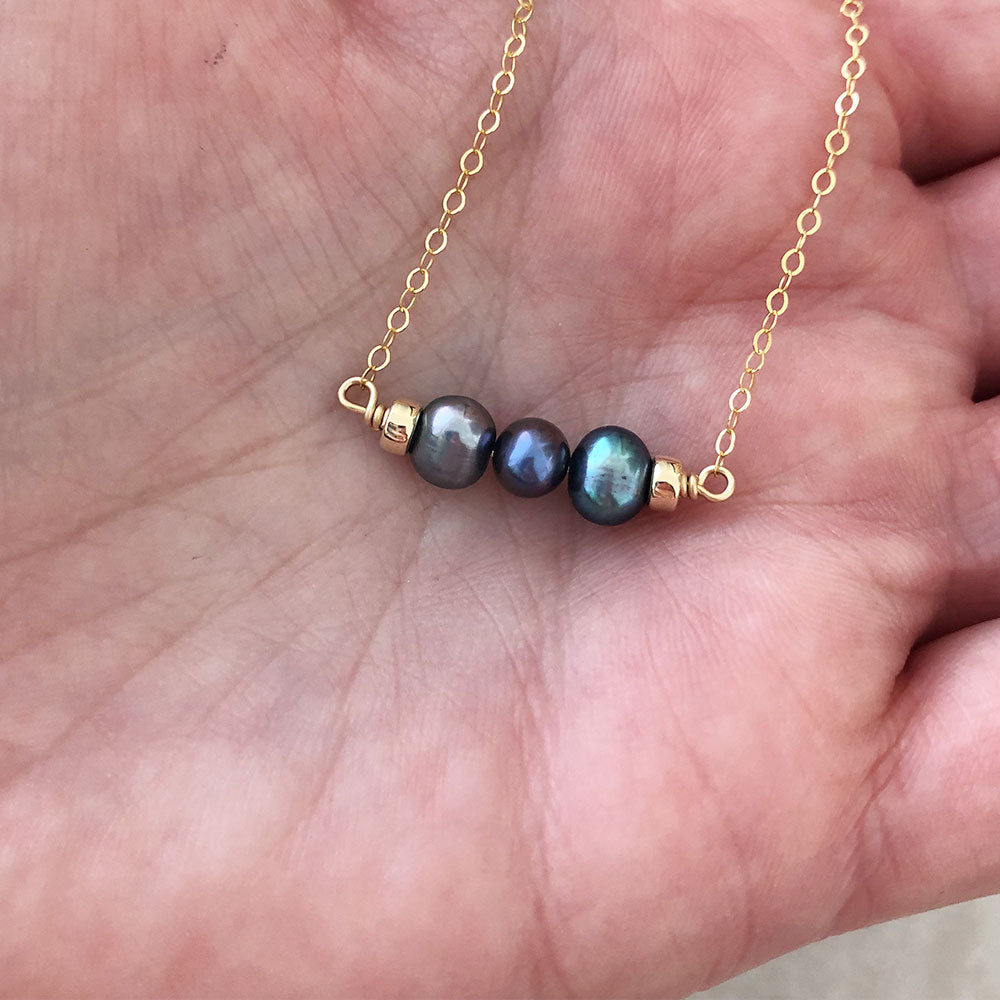 Triple Iridescent Pearl Necklace - 14k gold-fill - OOAK