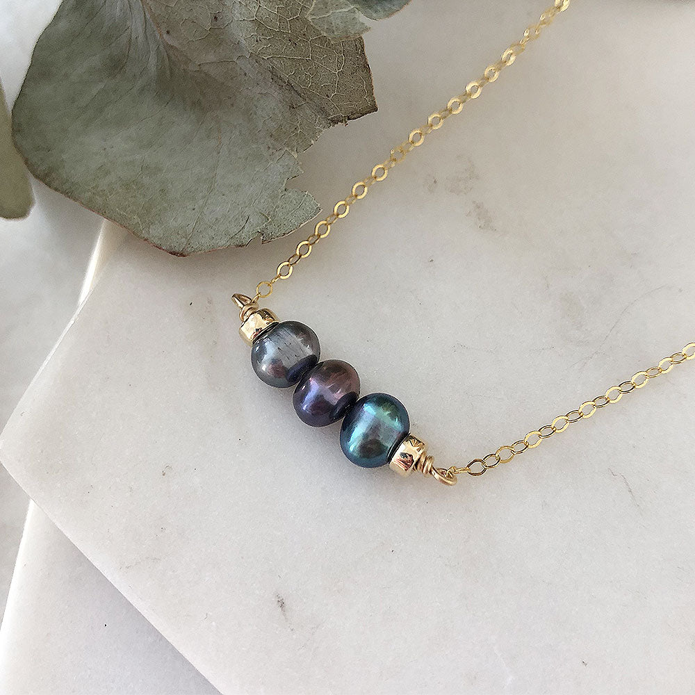 Triple Iridescent Pearl Necklace - 14k gold-fill - OOAK