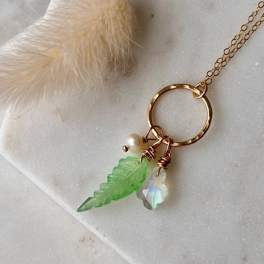 OOAK Leaf + Pearl + Moonstone Necklace