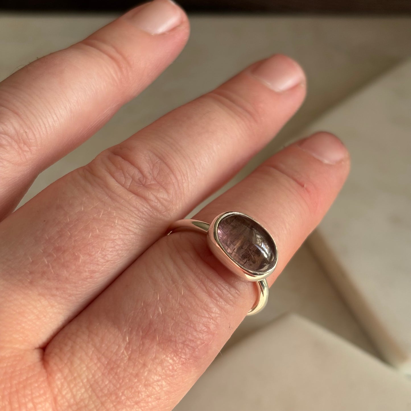 Smooth Pink Tourmaline Ring - Size 8.25