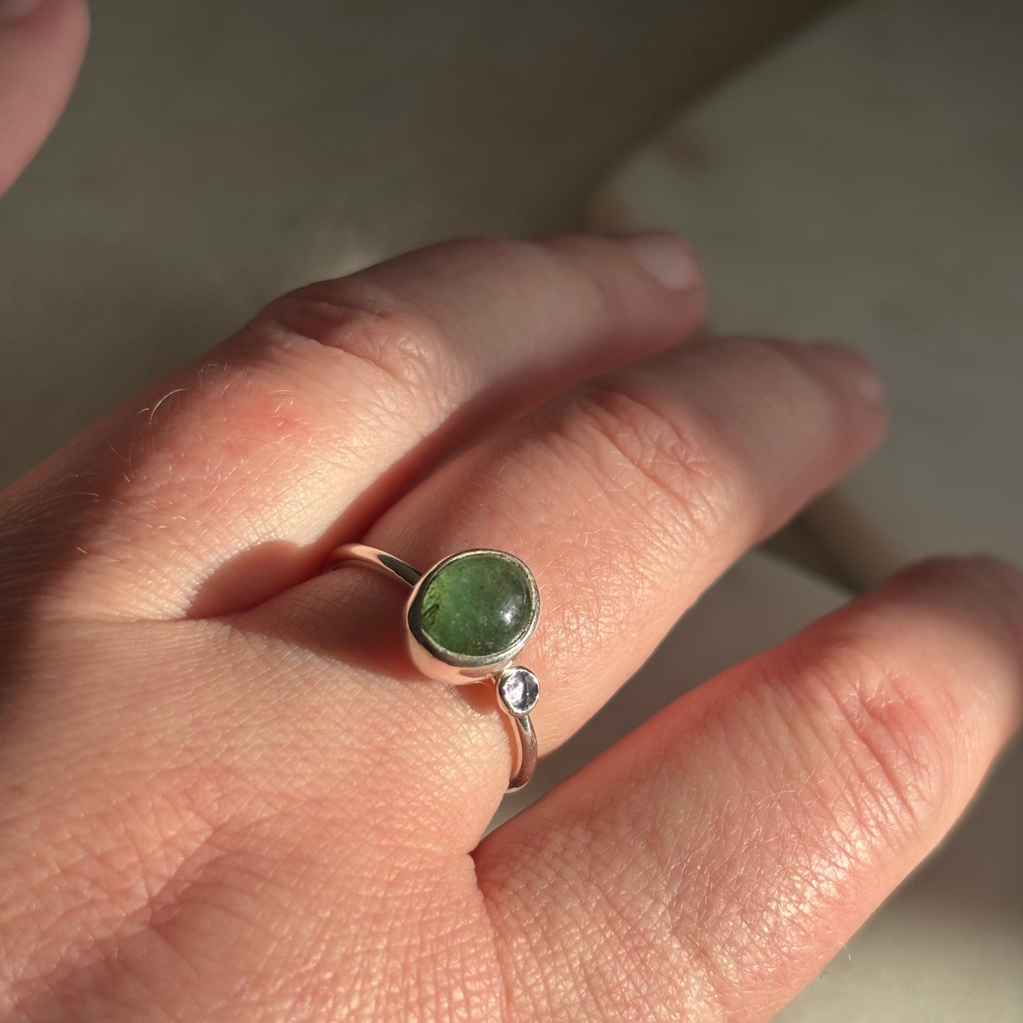 Smooth Emerald + Tanzanite Ring - Size 8.5