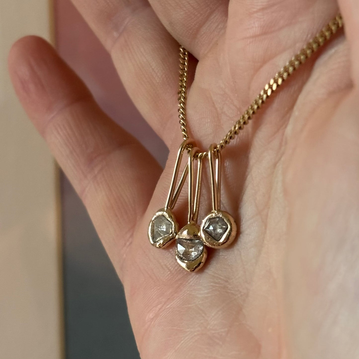 14k Solid Gold + Diamond Droplet Pendant