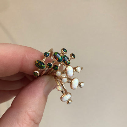 Oval Triple Gemstone Ring - Black Opal