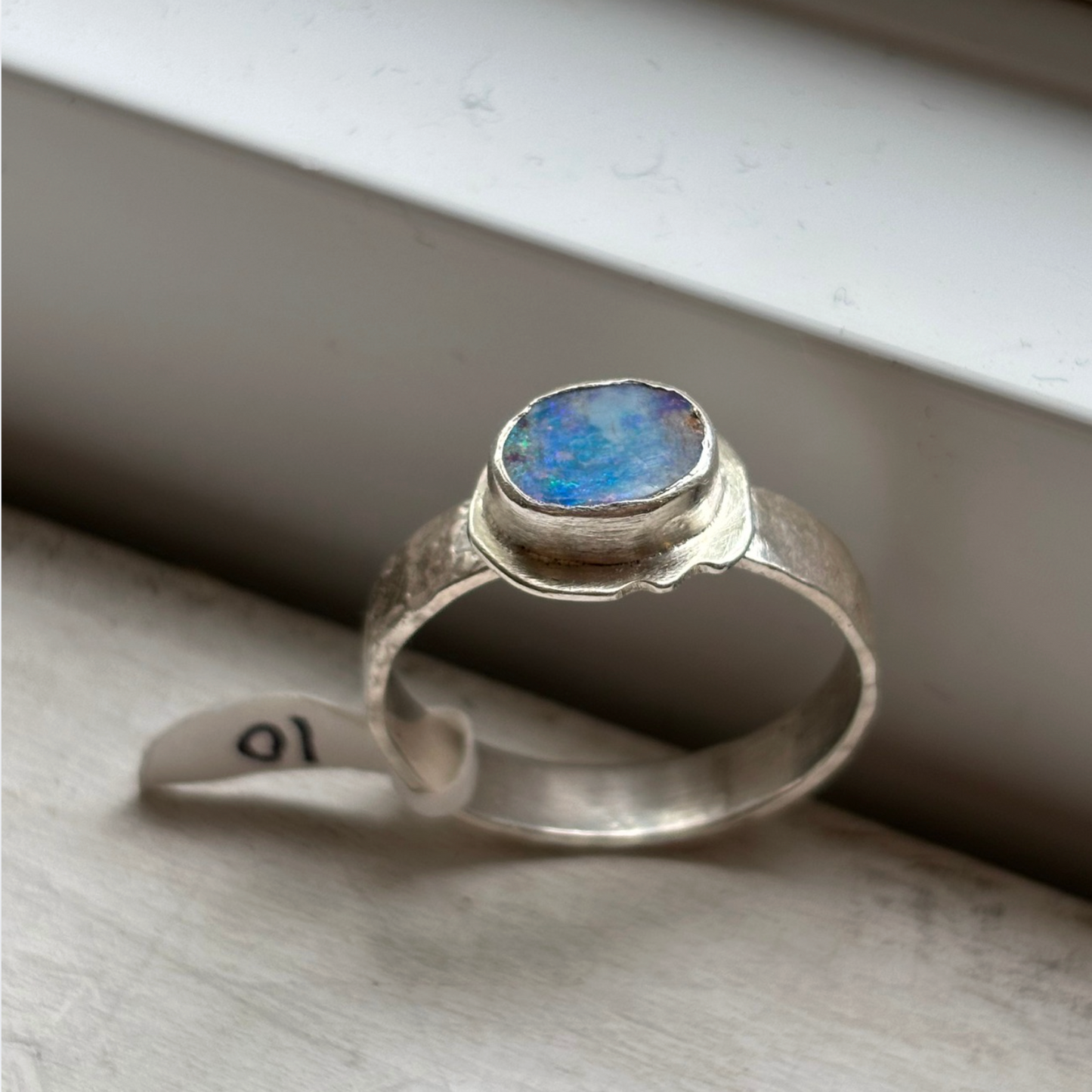 CLEARANCE Silver Australian Opal Ring - Size 10