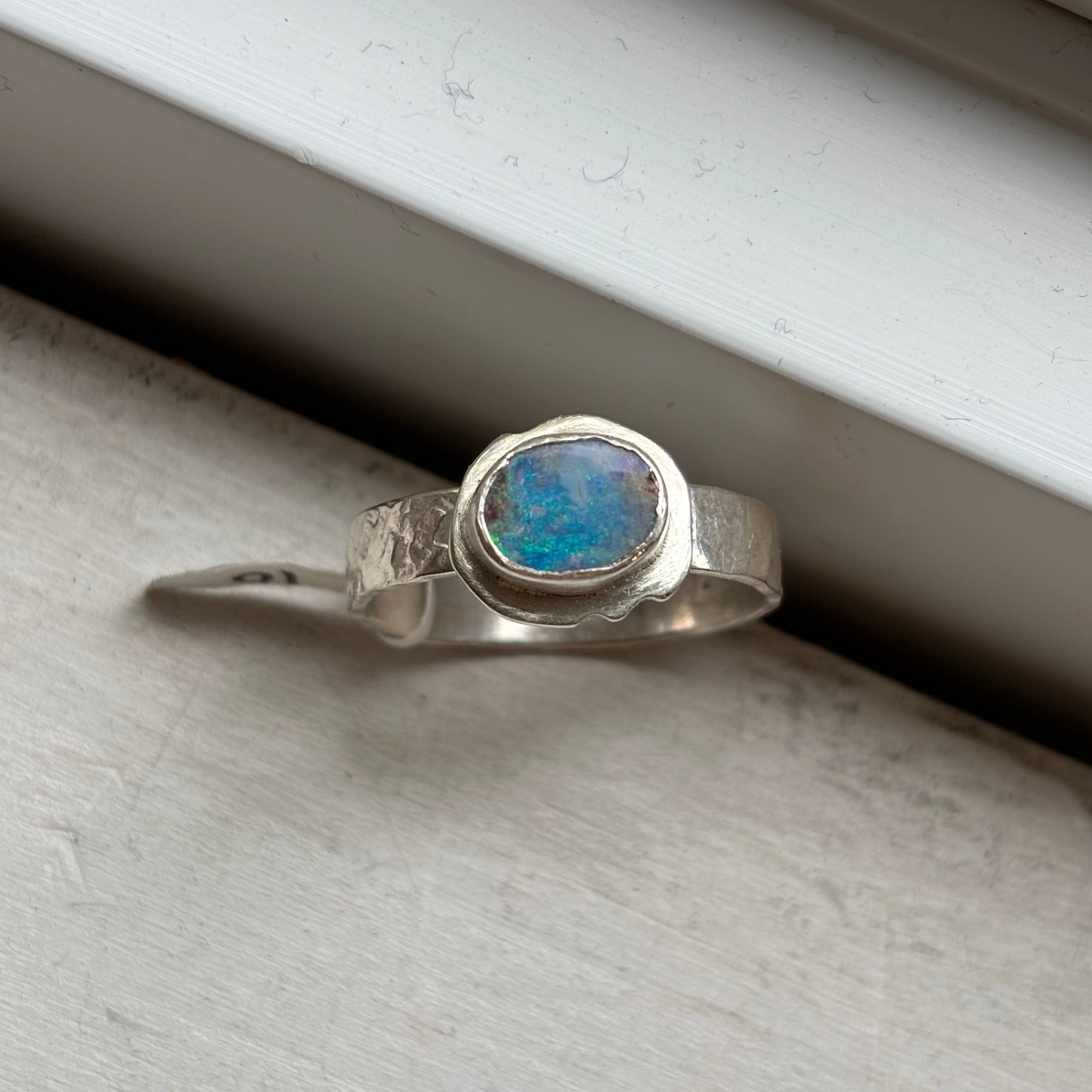 CLEARANCE Silver Australian Opal Ring - Size 10