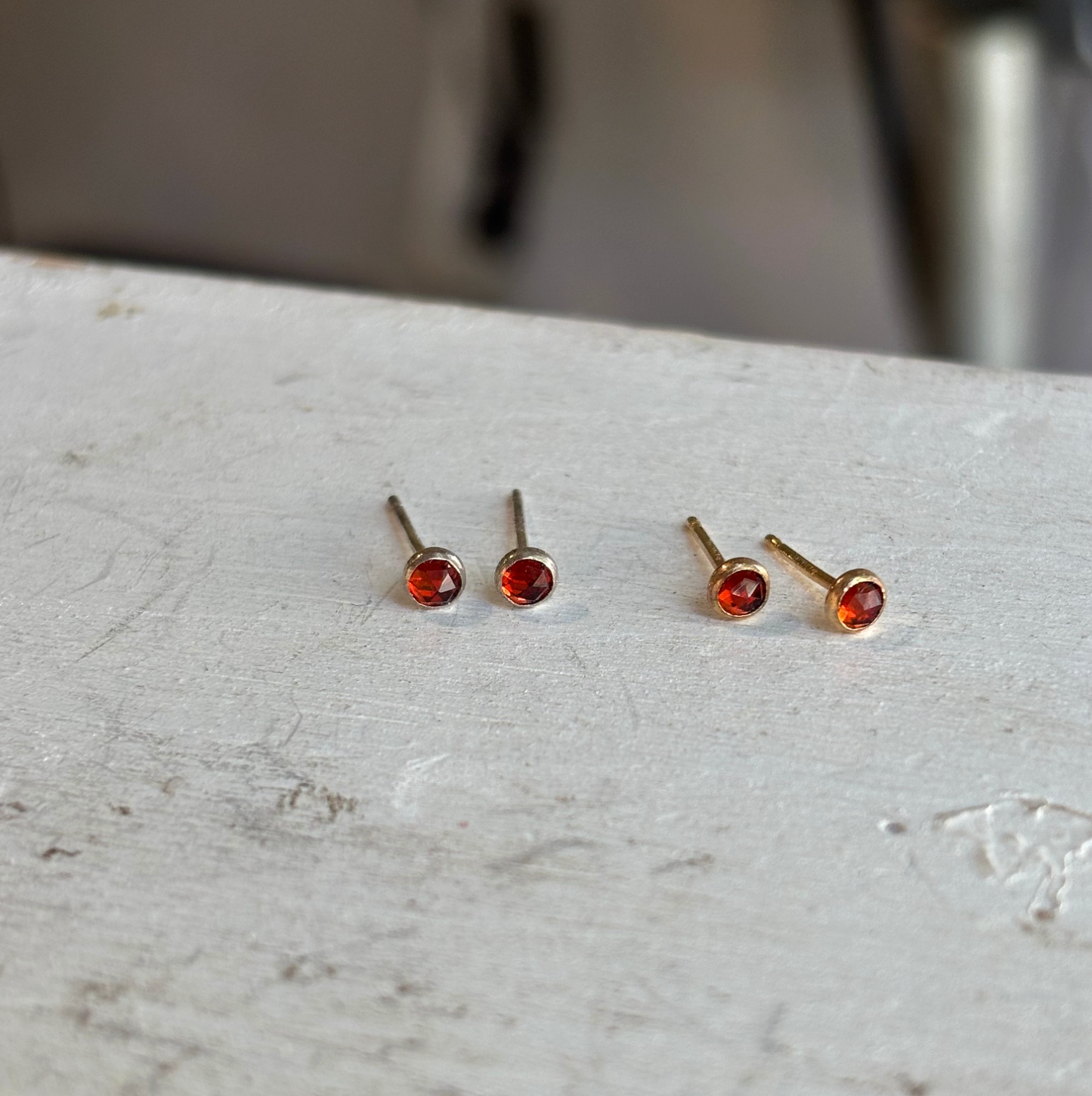 CLEARANCE Mini Gemstone Studs - Faceted Garnet