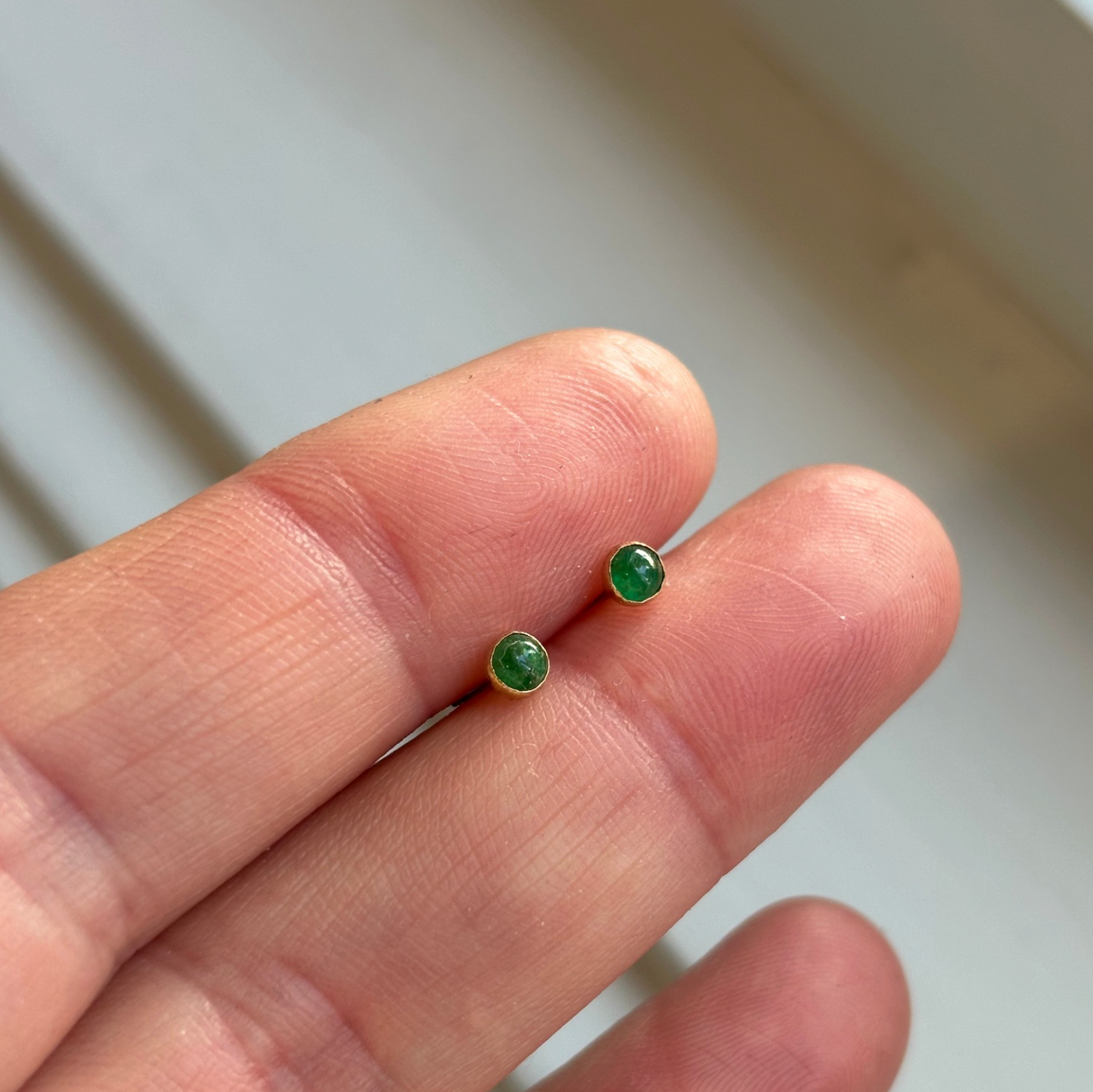 CLEARANCE Mini Gemstone Studs - Smooth Emerald