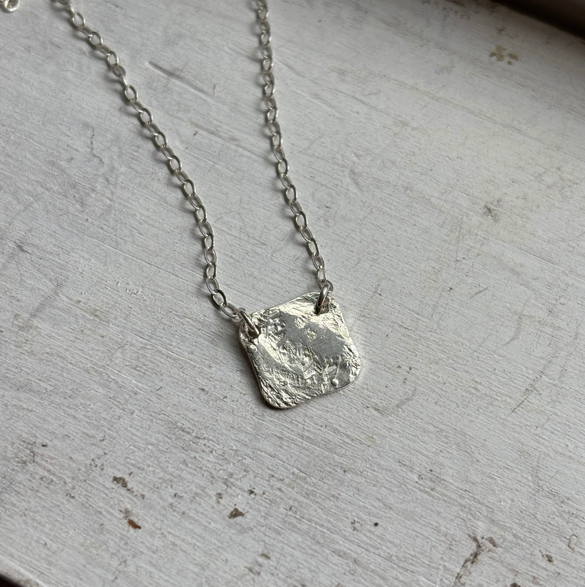 CLEARANCE Silver Square Pendant Necklace