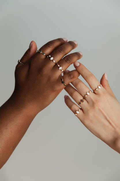 Oval Triple Gemstone Ring - Black Opal