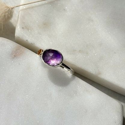 Faceted Amethyst + Citrine Ring - Size 7.5