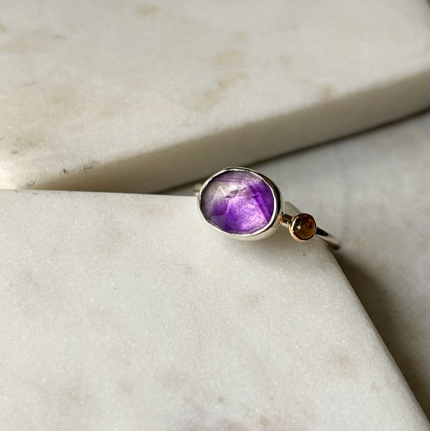 Faceted Amethyst + Citrine Ring - Size 7.5